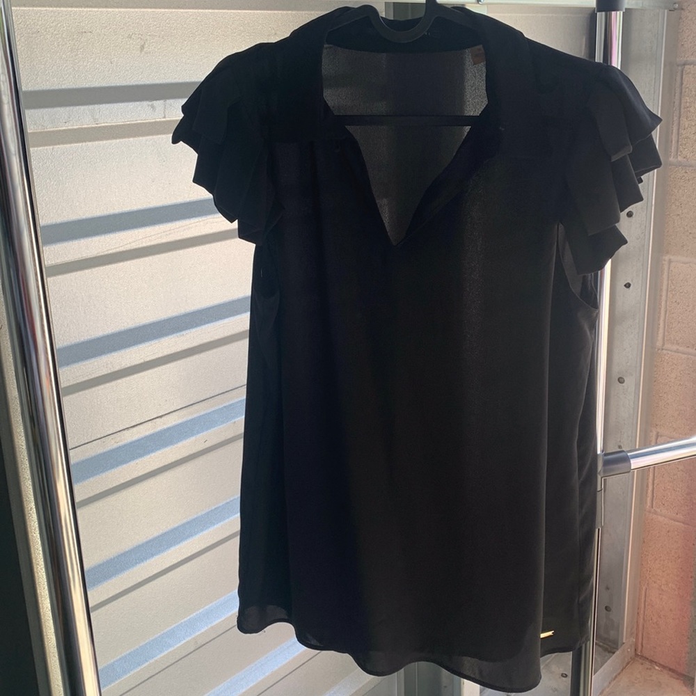 Tahari Black Layered Sleeve Top